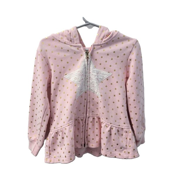 Planet Cotton Hoodie Zipper Jacket White Lace Star Gold Polka Dts Pink 3T - Picture 2 of 12